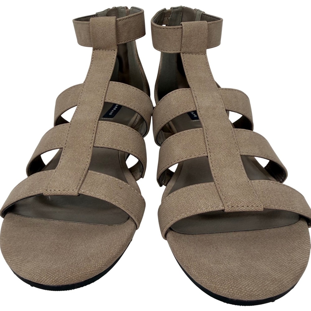 Array Womens 8.5N Taupe Strappy Gladiator Sandals Back Zip Low Wedge 1321466‎